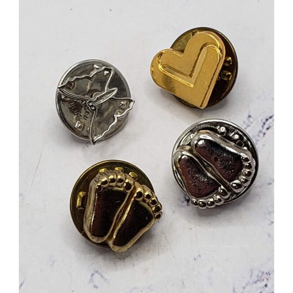 Small Metal Jewelry lot of 4 Pins Brooch's Feet Heart Butterfly